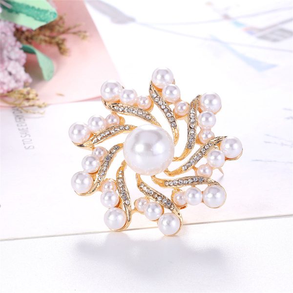 Clear Cubic Zirconia & Pearl 18K Gold-Plated Vortex Brooch Hot on Sale