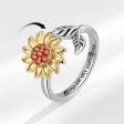 Red Cubic Zirconia & Two-Tone Rotating Sunflower Bypass Ring Cheap