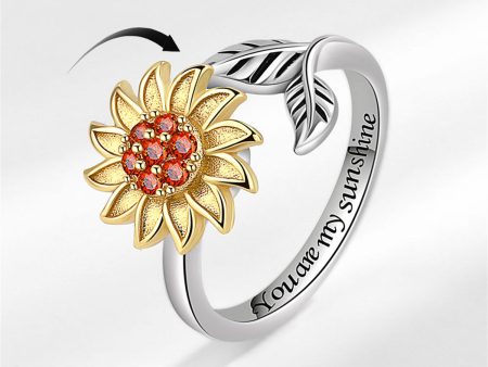 Red Cubic Zirconia & Two-Tone Rotating Sunflower Bypass Ring Cheap