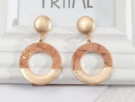 Wood & 18K Gold-Plated Patchwork Circle Drop Earrings For Sale