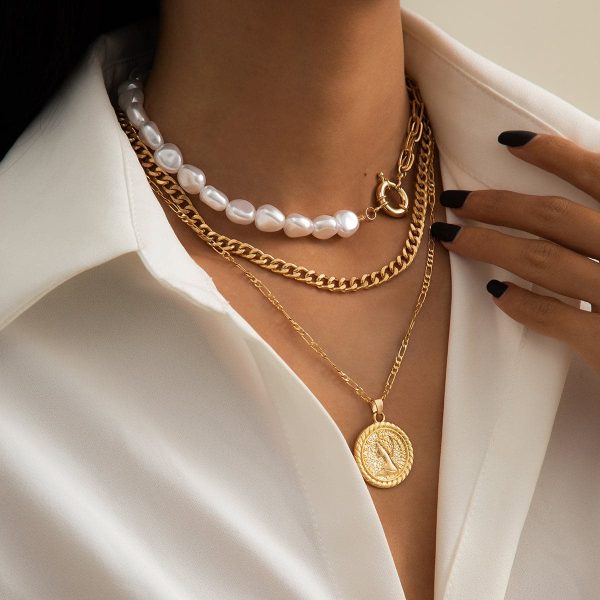 Pearl & 18K Gold-Plated Coin Pendant Necklace Set Fashion