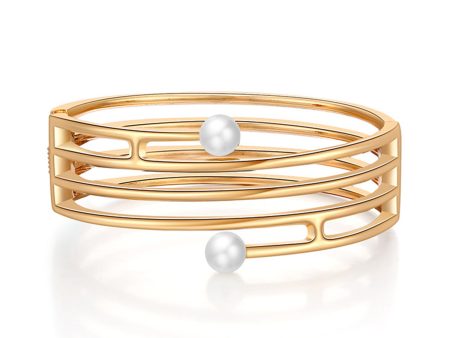 White Pearl & 18K Gold-Plated Line Coil Bracelet Online