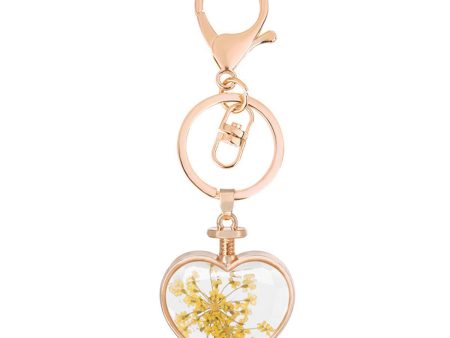 Yellow Gypsophila & 18K Gold-Plated Pressed Flower Heart Key Chain on Sale