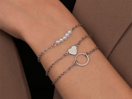 Pearl & Silver-Plated Heart Charm Bracelet Set Online Sale