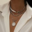 Pearl & Silver-Plated Coin Pendant Necklace Set Cheap