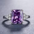 Purple Crystal & Cubic Zirconia Silver-Plated Princess-Cut Ring Supply