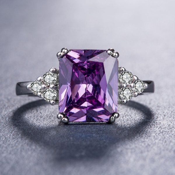 Purple Crystal & Cubic Zirconia Silver-Plated Princess-Cut Ring Supply