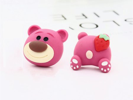 Pink Polymer Clay & Silver-Plated Strawberry Bear Stud Earrings Cheap