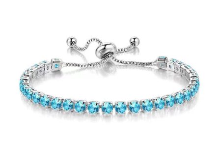 Sea Blue Cubic Zirconia & Silver-Plated Adjustable Link Bracelet For Cheap