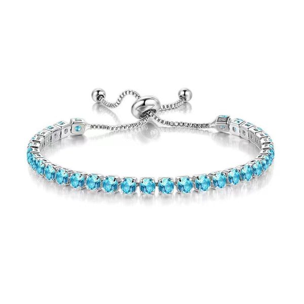 Sea Blue Cubic Zirconia & Silver-Plated Adjustable Link Bracelet For Cheap