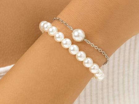 Pearl & Silver-Plated Bracelet Set Online now