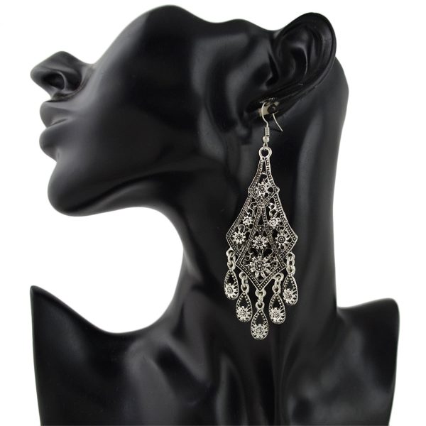 Silver-Plated Engraving Hollow Drop Earrings Cheap