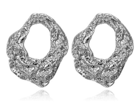 Silver-Plated Wrinkled Geometry Hoop Drop Earrings Online now