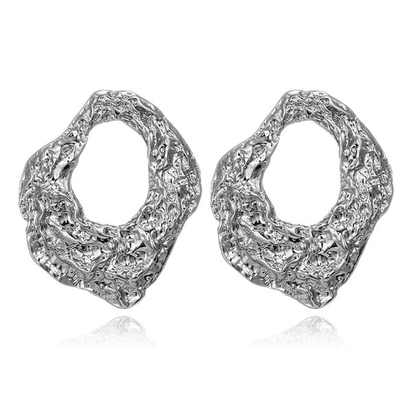 Silver-Plated Wrinkled Geometry Hoop Drop Earrings Online now