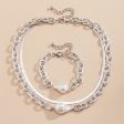 Pearl & Silver Plated Snake Chain Necklace & Bracelet Fashion