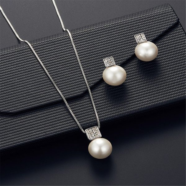 Pearl & Silver-Plated Pendant Necklace & Drop Earrings For Discount