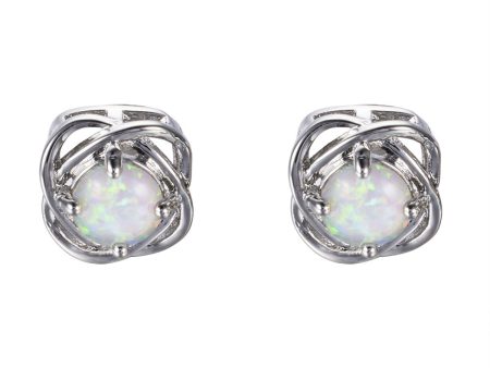 White Opal & Silver-Plated Round Wrapped Stud Earrings Supply