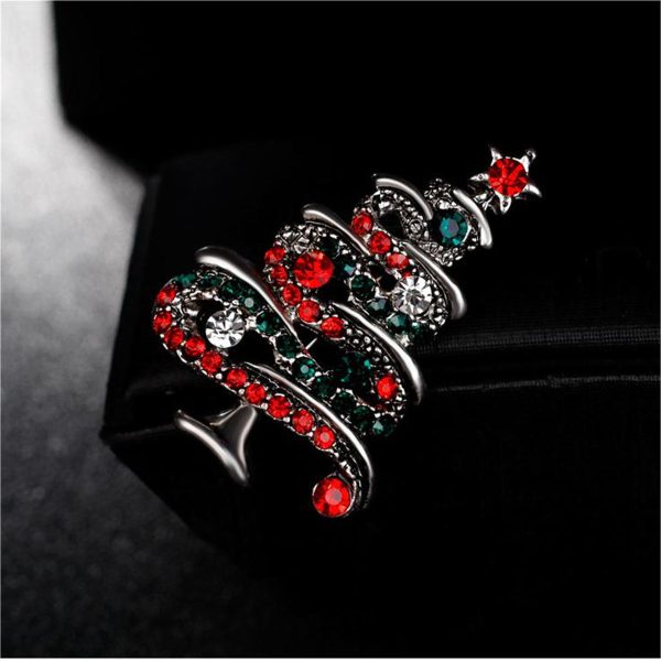 Red Cubic Zirconia & Silver-Plated Christmas Tree Brooch Online Hot Sale