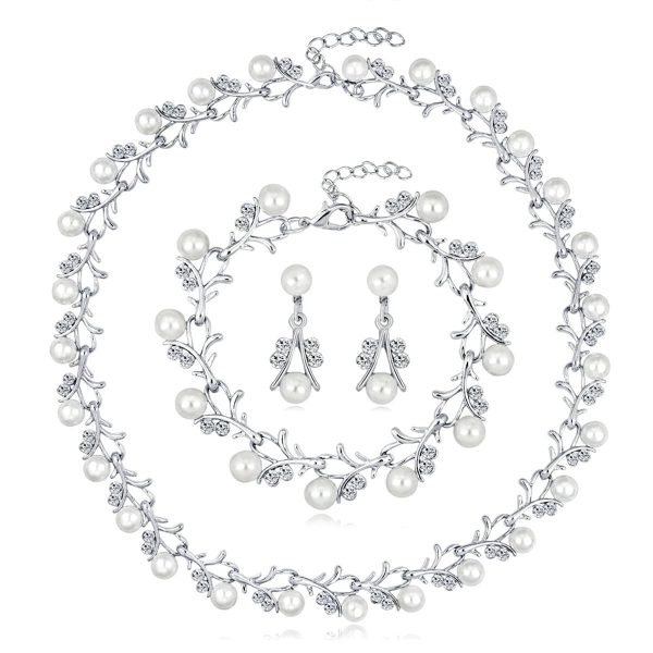 Pearl & Cubic Zirconia Botany Branch Statement Necklace Set Discount