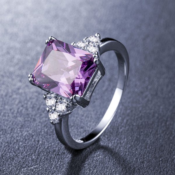 Purple Crystal & Cubic Zirconia Silver-Plated Princess-Cut Ring Supply