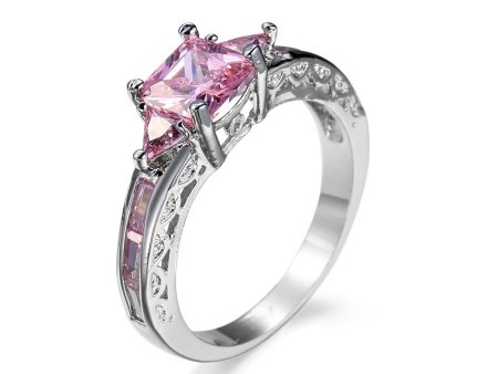 Pink Crystal & Silver-Plated Prong Illusion Ring Online Hot Sale