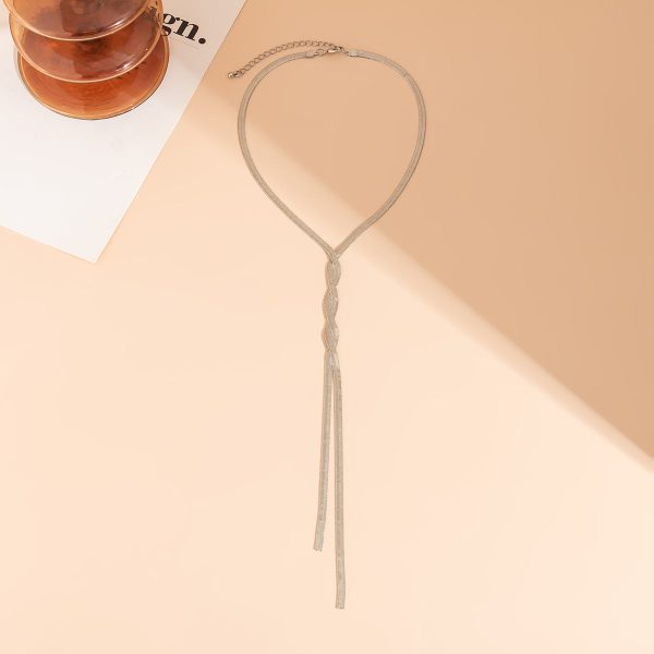 Silver-Plated Interlocked Herringbone Lariat Necklace Sale