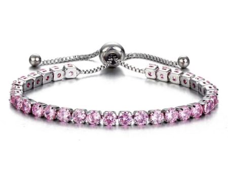 Pink Cubic Zirconia & Silver-Plated Adjustable Link Bracelet Online Sale