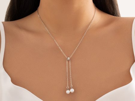 Pearl & Silver-Plated Two-Drop Lariat Pendant Necklace Cheap