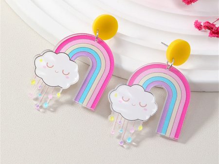 Pink Multicolor Rainbow & Cloud Drop Earrings Online Hot Sale