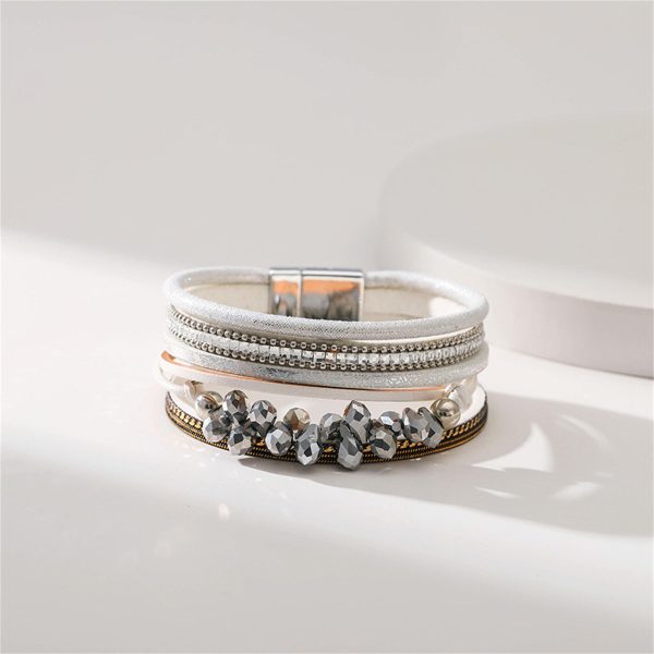 White Cubic Zirconia & Polystyrene Layered Bracelet Online Sale