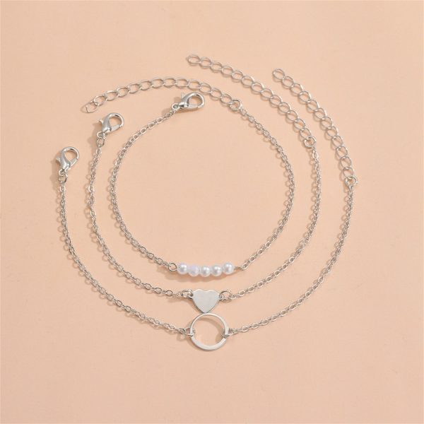 Pearl & Silver-Plated Heart Charm Bracelet Set Online Sale