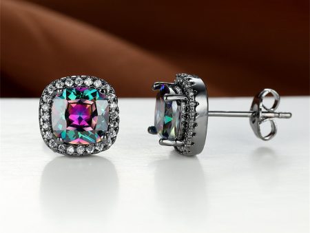 Purple Princess Crystal & Rhodium-Plated Halo Stud Earrings For Sale