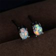 White Opal & Black-Tone Oval Stud Earrings Fashion