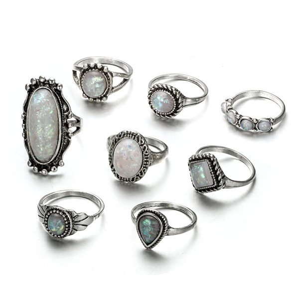 Iridescent & Silver-Plated Long Oval Ring Set Online Hot Sale