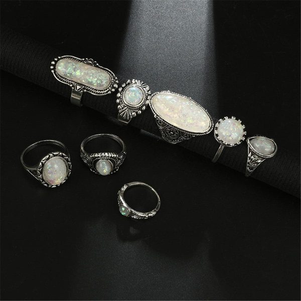 Iridescent & Silver-Plated Long Oval Ring Set Online Hot Sale