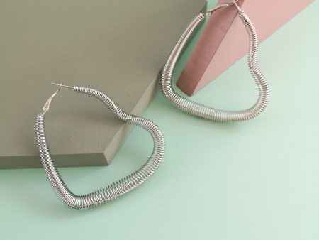 Silver-Plated Spring Open Heart Hoop Earrings Fashion