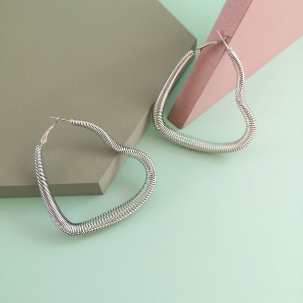 Silver-Plated Spring Open Heart Hoop Earrings Fashion