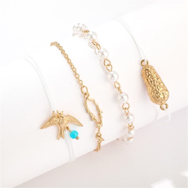 Pearl & Turquoise Bird Charm Anklet Set Online Sale