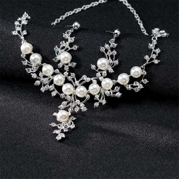 Pearl & Cubic Zirconia Branch Statement Necklace Set For Discount