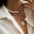 Pearl & Silver-Plated Coin Pendant Necklace Set Cheap