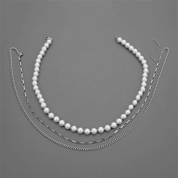 Pearl & Silver-Plated Chain Layered Necklace Set Online Sale