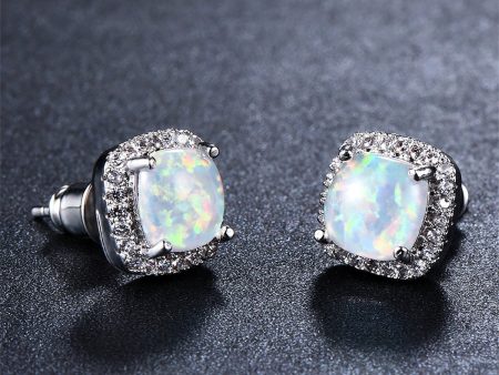 Princess Opal & Cubic Zirconia Silver-Plated Halo Stud Earrings For Cheap