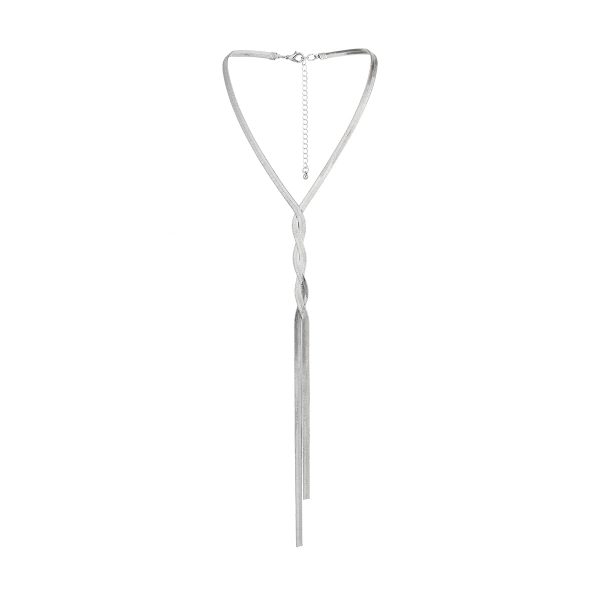 Silver-Plated Interlocked Herringbone Lariat Necklace Sale