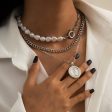 Pearl & Silver-Plated Coin Pendant Necklace Set Cheap