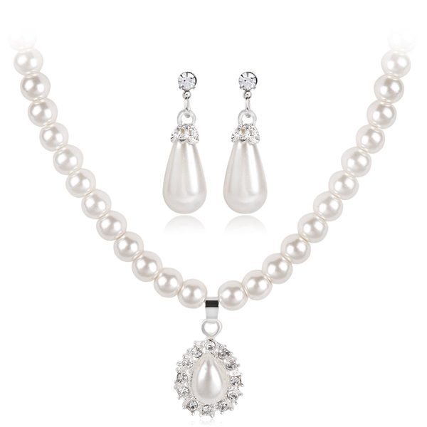 Pearl & Cubic Zirconia Teardrop Pendant Necklace Set Online Sale