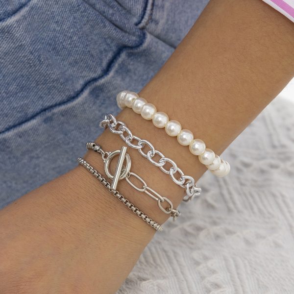 Pearl & Silver-Plated Stretch Bracelet Set Discount