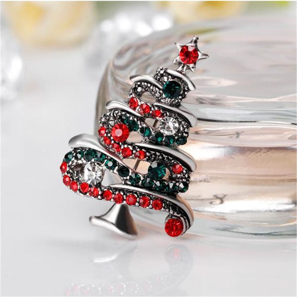 Red Cubic Zirconia & Silver-Plated Christmas Tree Brooch Online Hot Sale