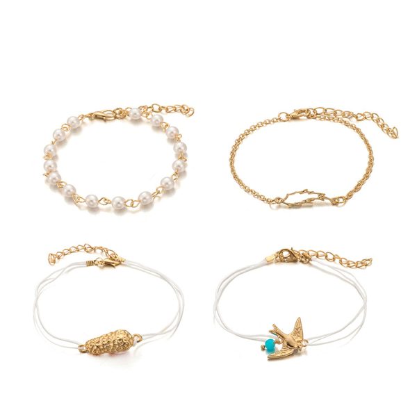 Pearl & Turquoise Bird Charm Anklet Set Online Sale