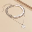 Pearl & Silver-Plated Coin Pendant Necklace Set Cheap