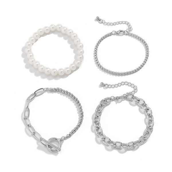 Pearl & Silver-Plated Stretch Bracelet Set Discount